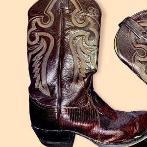 Vintage tony lama lizard skin boots brown 8D mid calf genuine
